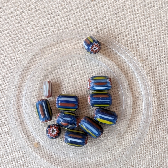 Jewelry - Colorful Striped Glass Beads - Navy, Blue, Yellow, Red #62